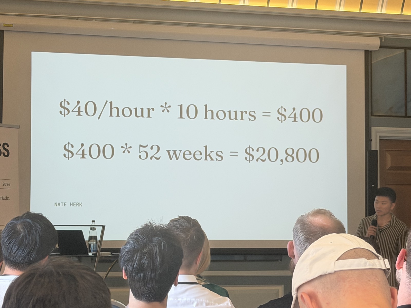 The value maths: $40/hour x 10 hours = $400; x 52 weeks = $20,800